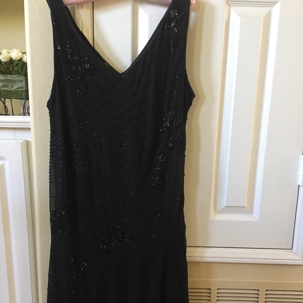 Black silk beaded evening dress size 14 formal weddings prom dress